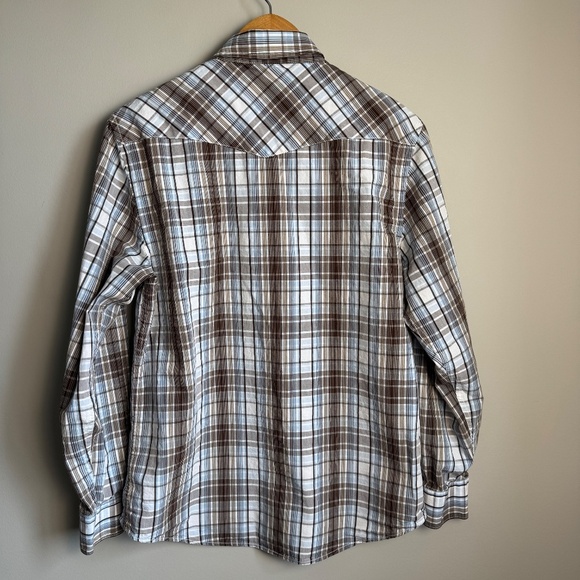 Old Navy Men's Western Plaid Linen Blend Pearl Snap Shirt Medium Cowboy Rodeo - Picture 6 of 14